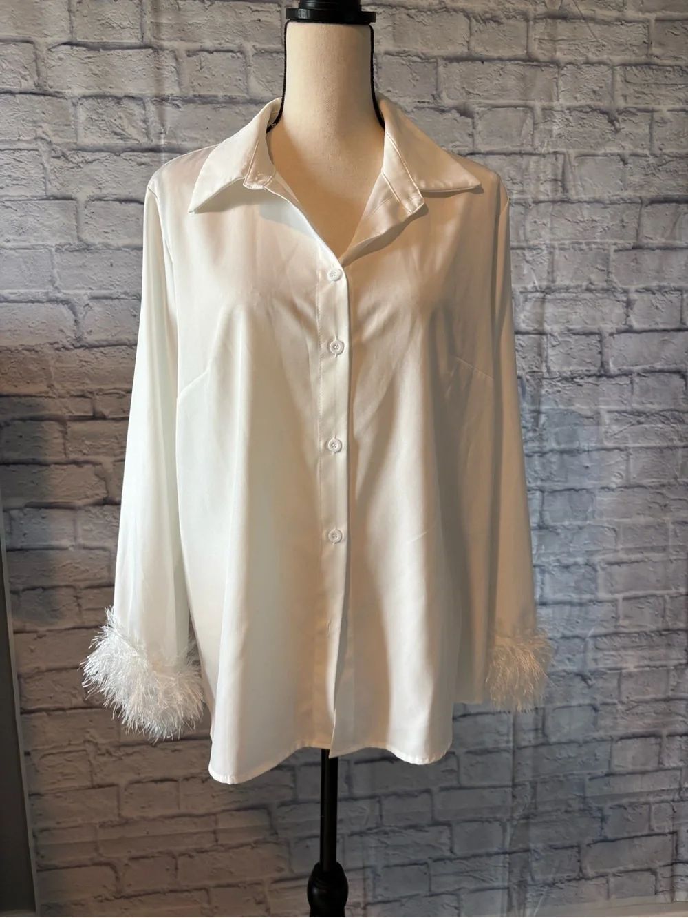 SHEIN Curve White Blouse with Feathered cuffed sleeves